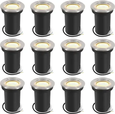 Produktbild von Bettizia 12x 3W Bodenleuchte Schwenkbar IP67 Außen LED Bodeneinbaustrahler Bodenstrahler Bodenlampe Warmweiß - Silber Gehäuse