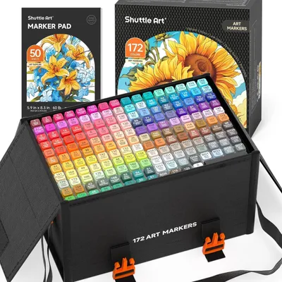 Immagine prodotto di Set di pennarelli alcolici con 171 colori, a doppia punta, con sfumatore e accessori