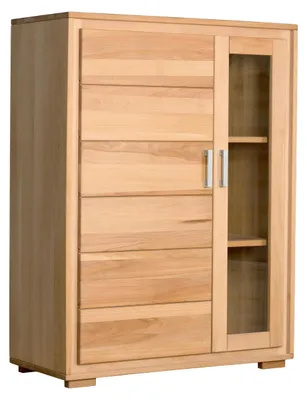 Vitrine Genf 2-türig 121 cm hoch Kernbuche Massivholz geölt