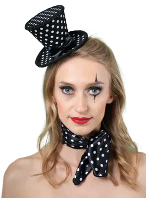 Produktbild von Mini-Zylinder schwarz  mit weißen Punkten Clown Harlekin  Karneval Fasching