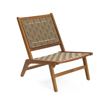 Produktbild von 75x77cm Gartenstuhl Holz Geflochtener Rückenlehne und Sitzfläche ohne Armlehnen, Outdoor Gartenstuhl Holzstuhl für Balkon, Garten, Terrasse