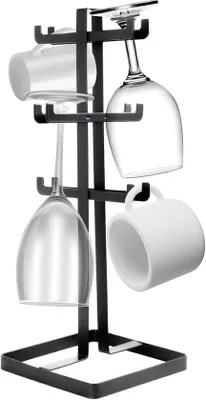 Productafbeelding van Mokkenrek - Mokkenstandaard - Ophangbaar object - Kopjesrek - Zwart - Metaal - Standaard - 14,5 x 14,5 x 38 cm