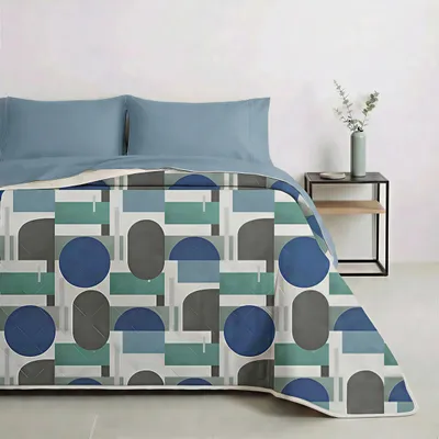 Baumwoll-Tagesdecke 220x260 cm, wendbar, leicht, Eismuster
