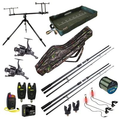 Produktbild von Fish-Xpro Carpset 2 Rod Deluxe – Komplettes Karpfenset mit Ruten, Rollen, Rod Pod und Bissanzeigern