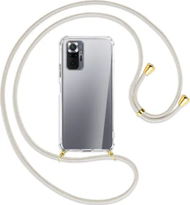 Produktbild von Handykette Backcover-Schutzhülle mit Band (Metall goldfarben) für Xiaomi Redmi Note 10 Pro / Pro Max - broken white