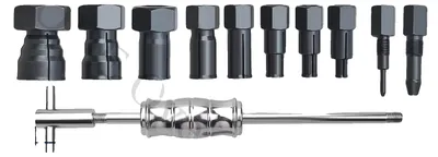 Immagine prodotto di Set di estrattori per cuscinetti interni, con martello di 105 mm, albero di 360 mm, include 8 mandrini, lunghezza dei mandrini: 45 mm, materiale: Acciaio al carbonio