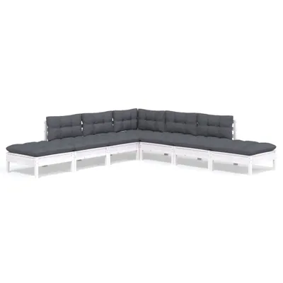 Produktbild von 7-tlg. Garten-Lounge-Set mit Kissen Weiß Kiefernholz