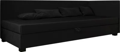 Produktbild von AURA SOFA Boxspringbett  BOB PLUS 100x195 Komplett-Set mit Bonell Matratze, Polsterbett mit Bettkästen -  Schwarz, MONOLITH 97