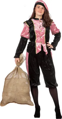 Image de Costume de lutin de Noël rose et noir pour homme et femme 100 % polyester