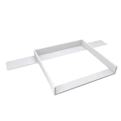 A white rectangular frame with extensions on two sides, isolated on a white background.