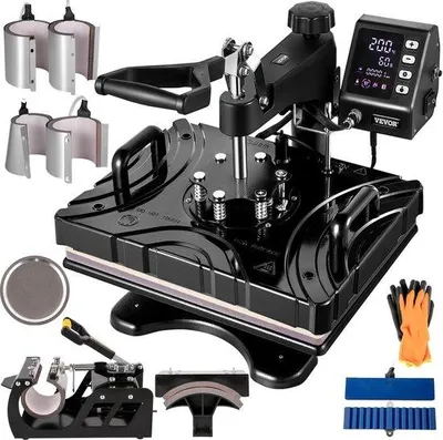 Image de Unité d'impression et de transfert multifonction 12-en-1 pour t-shirts, 12 x 15 cm, couleur noire