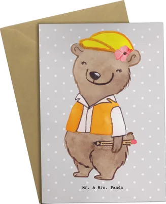 Produktbild von Mr. & Mrs. Panda neujahrskarte Bauingenieurin Herz - Grau Pastell - Geschenk, Studium, weihnachtskarten, Baustelle, einladungskarten, osterkarten, Grußkarten, Statikerin