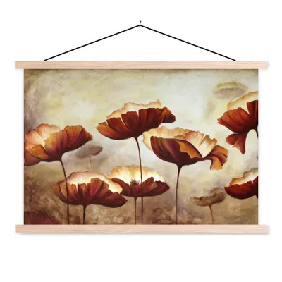 Produktbild von MuchoWow® Textilposter Malerei - Blumen - Ölfarbe - Pflanzen 60x40 cm mit holzfarbenen Rahmen - Bilder