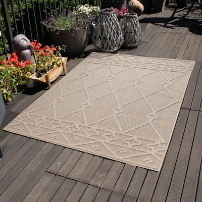 Obrázek produktu pro Koberec do interiéru i exteriéru, odolný počasí, s kosočtverci – balkon, terasa, zahrada, kuchyně i obývák, velikost:140 x 200 cm, Barva: Béžová-5