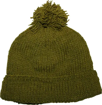 Produktbild von Wollmütze mit Bommel - grün-oliv - warme Strickmütze - Bommelmütze