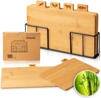 Image de Planches à découper en bambou - Planches à découper en bois - Préparation culinaire - Lot de 4 - 28x17 cm - Naturel