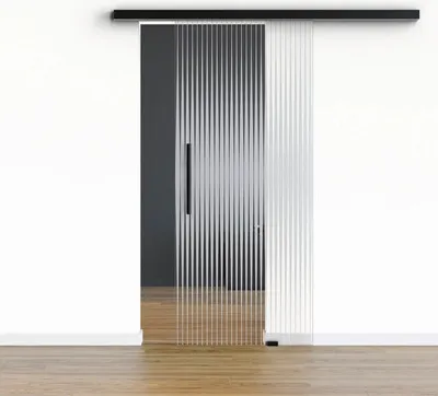 Produktbild von Pertura Glasschiebetür Komplettset Glera Ripple 01 775x2175 mm Rechts inkl.Beschlag Selir Aluminium schwarz,Stangengriff