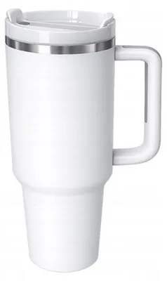 Zdjęcie produktu dla Verk 07374 Kubek termiczny z uchwytem i słomką, stal nierdzewna, 1200 ml, biały