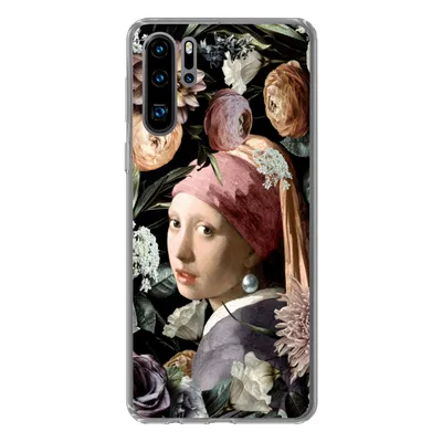 Produktbild von MuchoWow® Handyhülle Schutzhülle Hülle für Huawei P30 Pro Mädchen mit Perlenohrring - Blumen - Vermeer - Pastell - Kunstwerk - Gemälde - Alte Meister Silikon Softcase Handy Hülle - Schutzdeckel