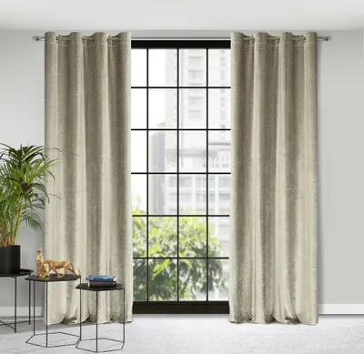 Immagine prodotto di Tenda 140x250 Lussi beige scuro preparata su gommini in velluto con motivo jacquard Eurofirany