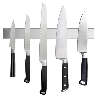 Obrázek produktu pro 30 cm magnetický držák na nože se 2 háčky, černý, bez nutnosti vrtání