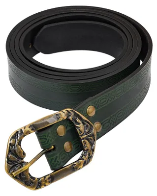 Produktbild von Larp Ledergürtel mit zwergischer Knotenmuster Prägung Grün 110 cm