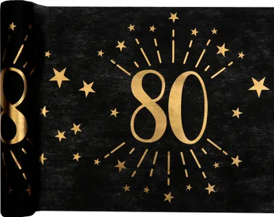 Produktbild von Tischläufer Vlies schwarz Zahl 80 gold 5 m Geburtstag