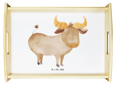 Produktbild von Mr. & Mrs. Panda Tablett Sternzeichen Stier - Weiß - Geschenk, Deko, Geburtstag Mai, Küchentablett, Ochse, Rind, April, Servier, Serviertablett, Holztablett