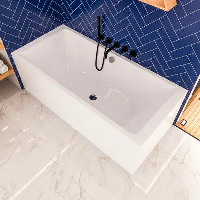 Produktbild von ECOLAM große Badewanne TAMI 200x90 cm + Schürze Top Qualitöt Doppelbadewanne Wanne für Zwei Acrylwanne Rechteck Acryl weiß  + Ablaufgarnitur + Silikon