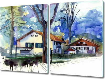 Produktbild von Coloray Hackbrett Küchenbrett Kochplattenabdeckung Schneidebrett Herdabdeckplatte 2x40x52 cm - Aquarell Baum