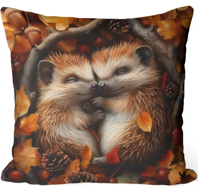 Produktbild von HomeView Dekorative Kissenhülle Herbstmotiv Igel Blätter 40x40 cm