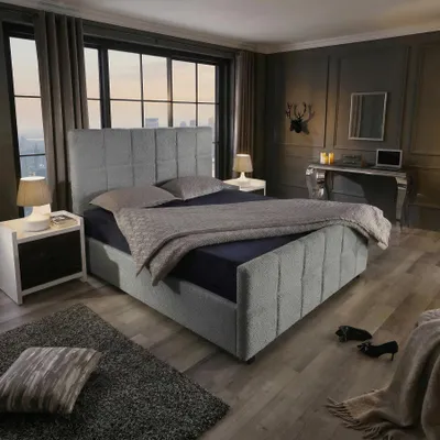 Produktbild von riess-ambiente Boxbett PRESTIGE 180x200cm grau Bouclé Polsterbett mit Stauraum und Lattenrost