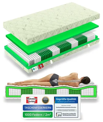 Produktbild von Matratze 100x200cm H4 München Taschenfederkern 1000 Federn