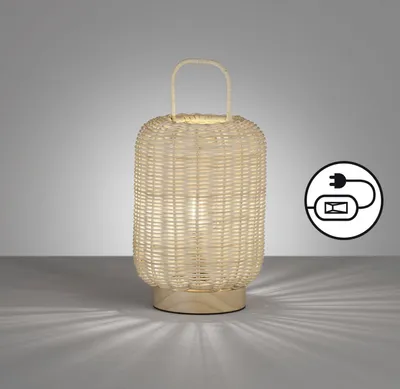 Produktbild von Fischer & Honsel Nature Tischleuchte E14 schaltbar Lampenschirm Rebestrick natur Holz 50738