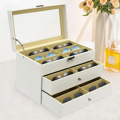 Image de Boîte de rangement pour lunettes verrouillable, avec 18 compartiments et une structure en 3 niveaux