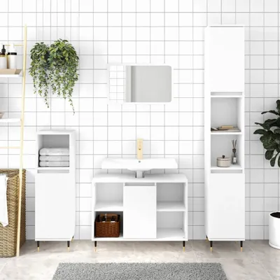 Produktbild von [Home] Badschrank Weiß 80x33x60 cm Holzwerkstoff , Neue Mode 2024 im häuslichen Leben
