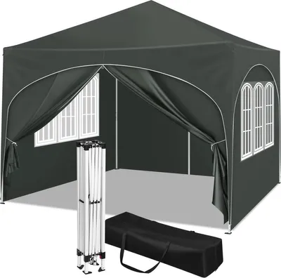 Image de Tente de réception - Tente de réception avec parois latérales - Pliable - Pavillon - Imperméable - 3x3 mètres - Gris