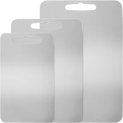 Produktbild von Schneidebrett 3er-Set Schneidebretter aus Edelstahl, doppelseitiges Schneidebrett aus Edelstahl 304, Schneidebrett aus Titan für Fleisch, Gemüse, Obst