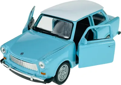 Immagine prodotto di Welly Trabant Trabbi 601 Limousine Blu con tetto bianco Ca 1/34-1/39 Modello di auto in metallo Die Cast Nuovo in scatola