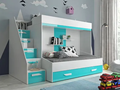 Productafbeelding van Hoogslaper "Party 16", kinderbed, etageslaapbank, 90x200 cm, hoogglans, kleur naar keuze