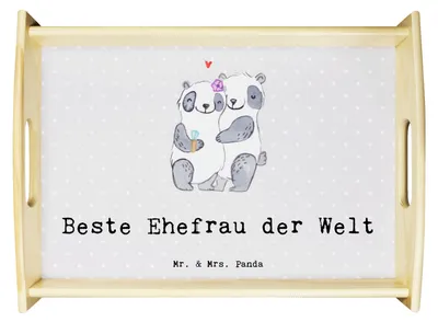 Produktbild von Mr. & Mrs. Panda betttablett Panda Beste Ehefrau der Welt - Grau Pastell - Geschenk, Deko Tablett, Ehepartner, Frau, Ehe, Geschenkidee, holz, Hochzeit, Serviertablett