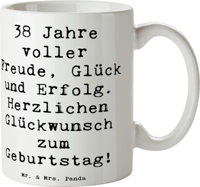 Produktbild von Mr. & Mrs. Panda Tasse Spruch 38. Geburtstag Freude - Weiß - Geschenk, Alter, Kaffeetasse, Happy Birthday, Erinnerungen, Trinkbecher, Becher, Glückwunsch, Handgefertigt