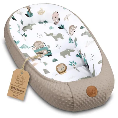 Produktbild von Baby Nest Neugeborene Nestchen tragbar Kuschelnest 90x50 cm Afrika Khaki, KI-generiertes Bild