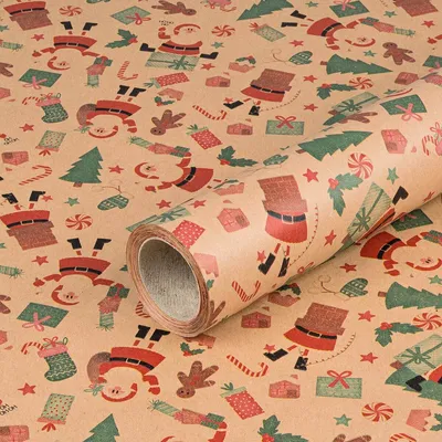 Produktbild von Geschenkpapier für Weihnachten, Weihnachtsmänner, Braun,  0,70 x 10 m