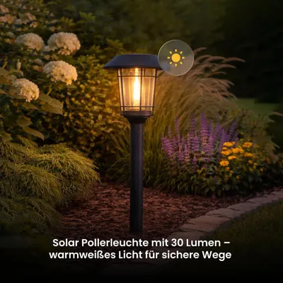 Produktbild von STAR Solar Pollerleuchte Filip Graphit, 60 cm, LED Gartenleuchte mit 30 Lumen, warmweiß, Dämmerungssensor, Solar Wegeleuchte für Außenbereich