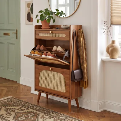 Produktbild von Schuhkipper 'Virievarnu' mit Schublade und Haken 111 x 60 x 24 cm Walnussoptik