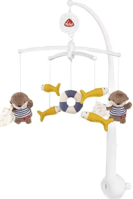 Produktbild von Musik-Mobile Otter – Aufzieh-Mobile mit Spieluhr-Melodie „Mozarts Wiegenlied“ und Figuren  – Mit Bett-Befestigung für Babys von 0-5 Monaten
