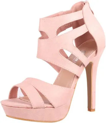 Productafbeelding van Dames sandalen met open teen, hoge plateauhak en ritssluiting in roze, maat 35