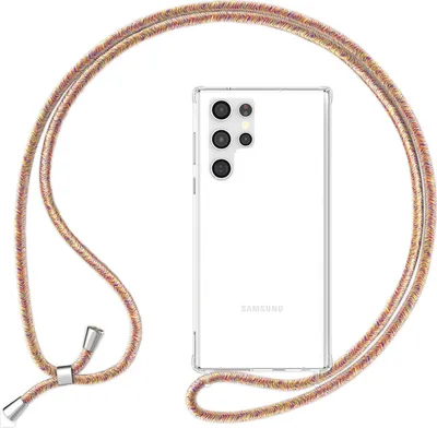 Produktbild von NALIA Klare Schutzhülle mit Kette für Samsung Galaxy S24 Ultra Hülle, Transparente Stabile Handyhülle mit Umhänge-Band Regenbogen
