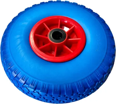 Produktbild von 1x Sackkarrenrad Pannensicher Ø 260mm, Nabe Ø20×75mm, 3.00-4, für Sackkarren Bollerwagen, Rad Ersatzrad Reifen Räder für Sackkarre Bollerwagenrad Sackkarrenräder Blau/Rot, PU, W